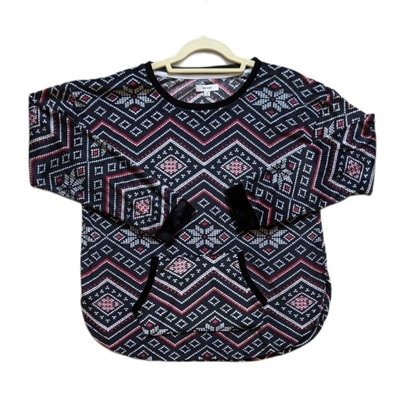 Kensie Pullover Sweatshirt Medium Black Fair Isle Print Long Sleeve Pocket - Picture 1 of 9
